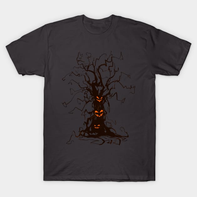 Halloween Horror Tree - Creepy Evil Faces T-Shirt by Area31Studios